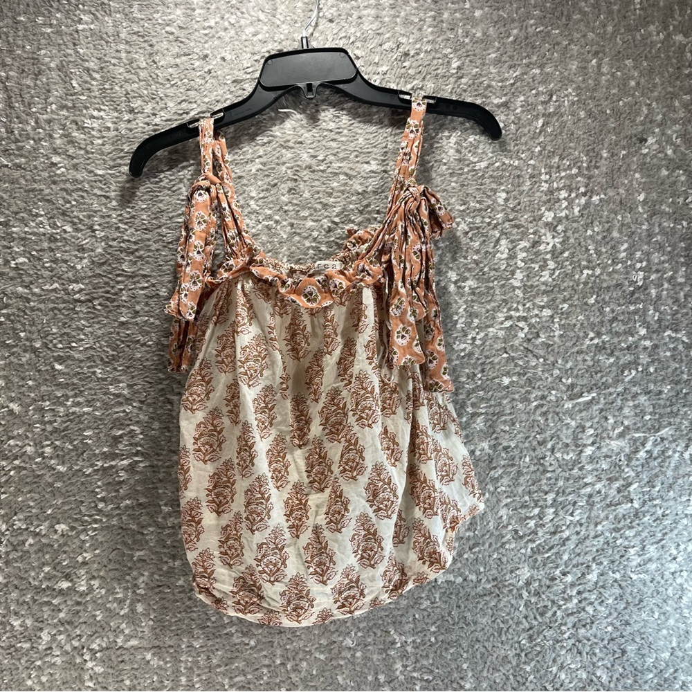 Floral Ruffle Tie-Strap Camisole - Cream & Rust